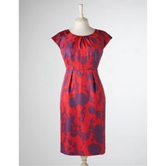 BODEN 100% Silk Floral Cap Sleeve Side Zip Pink Purple Sheath Dress - Picture 1 of 16